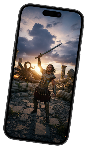 A roman warrior on a mobile phone